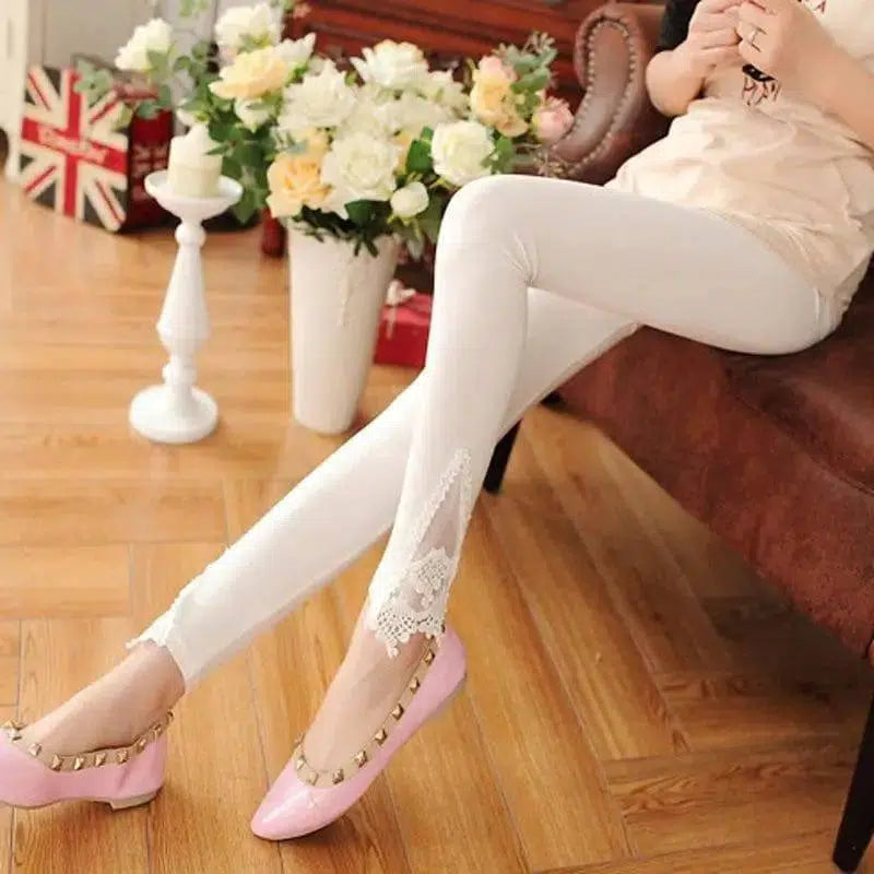 Fashion Ladies Crochet Lace Leggings-White-2