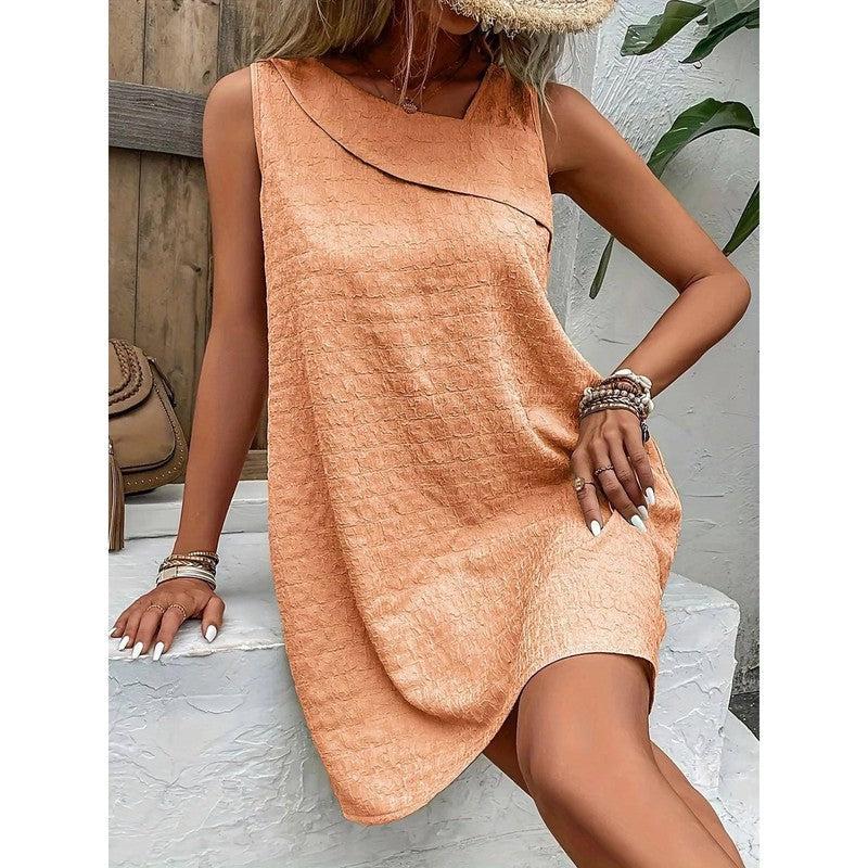 Fashion Solid Color Sleeveless Dress Summer Slim-Coral-11