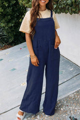 Fashion Square Neck Jumpsuit With Pockets Spring Summer-Dark Blue-7