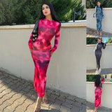 Fashion Tie-dye Long-sleeved Dress Slim Fit Hip-hugging Long Dress Womens Clothing-1