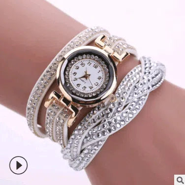 Fashion watch ladies fashion watch, diamond twisted pu belt winding fashion watch-1