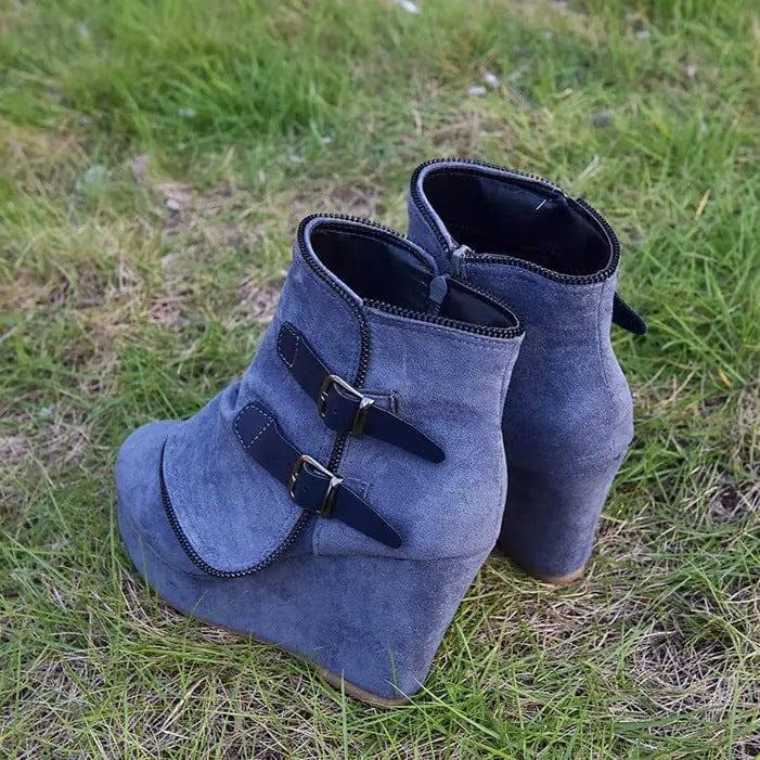 Female Booties With Wedge Heels Platform Boots Women Winter-Grey-2