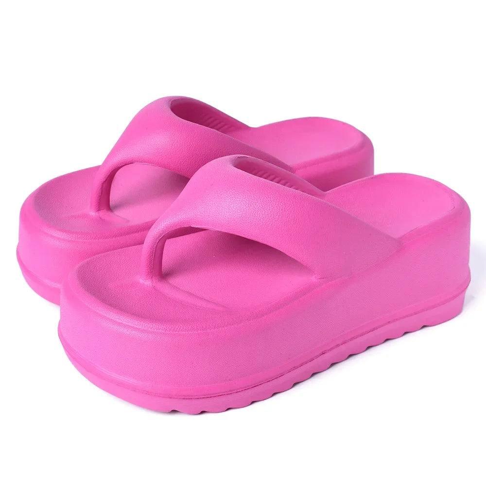 Flip Flops Split Toe Muffin Platform-Rose Red-11