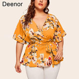 Floral Plus-Size Wrap Blouse – Trendy Fashion-5