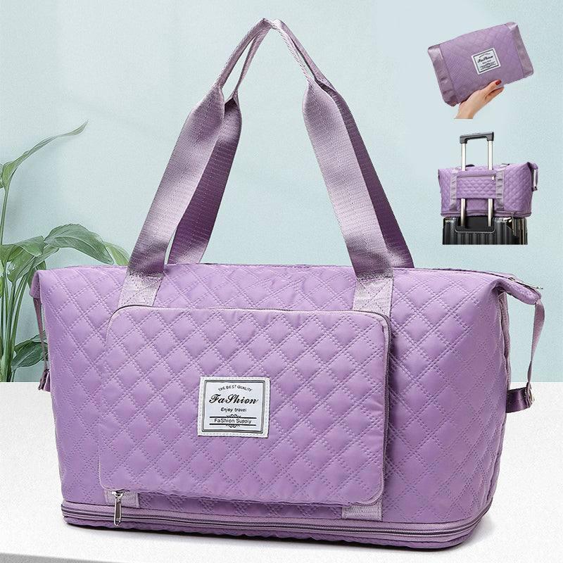 Foldable Travel Duffle Bag With Rhombus Sewing Design Large Capacity Fitness Handbag Portable Versatile Shoulder Bags Expandable Organizer-1