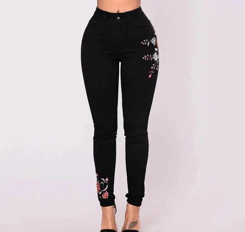 foreign trade black hole embroidered stretch cowboy-1