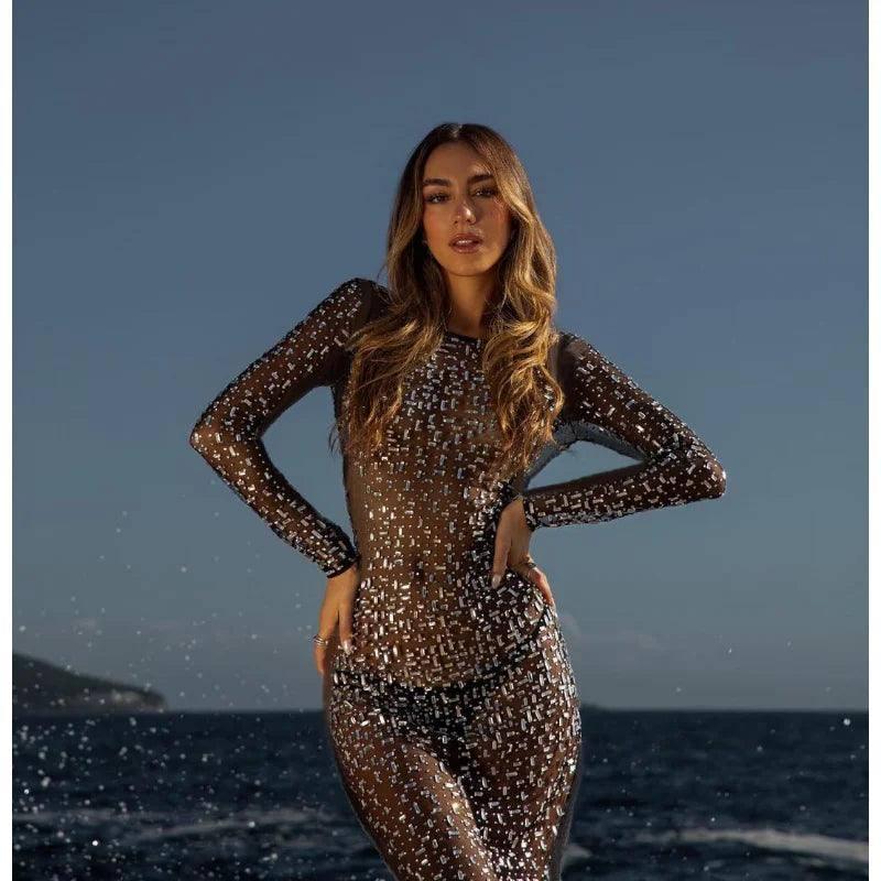 Sparkly Long Sleeve Maxi Dress-7