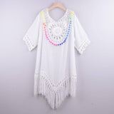 Hand Hook Large Circular Patchwork Loose Tassel Resort Style-White-6