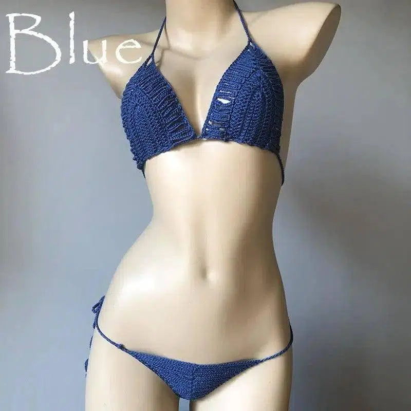 Hand-woven Hollow Bikini Women's Swimsuit-Blue-10