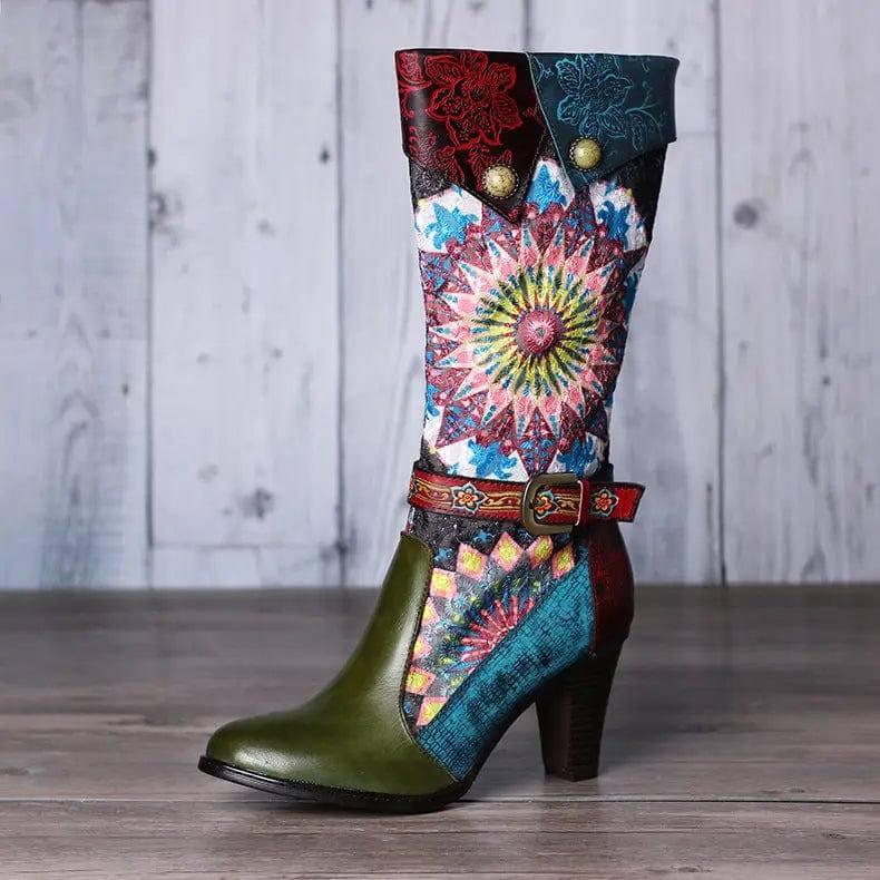 Handmade Retro Short Velvet High-heeled Boots Women-4