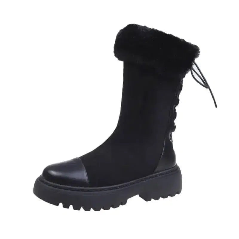 High-top round toe viscose shoes-black-6