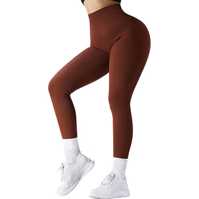 High Waist Seamless Leggings Threaded Knitted Fitness Pants-Camel-10