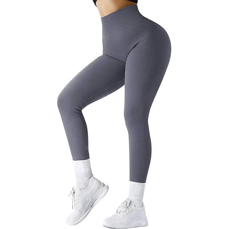 High Waist Seamless Leggings Threaded Knitted Fitness Pants-Grey-12