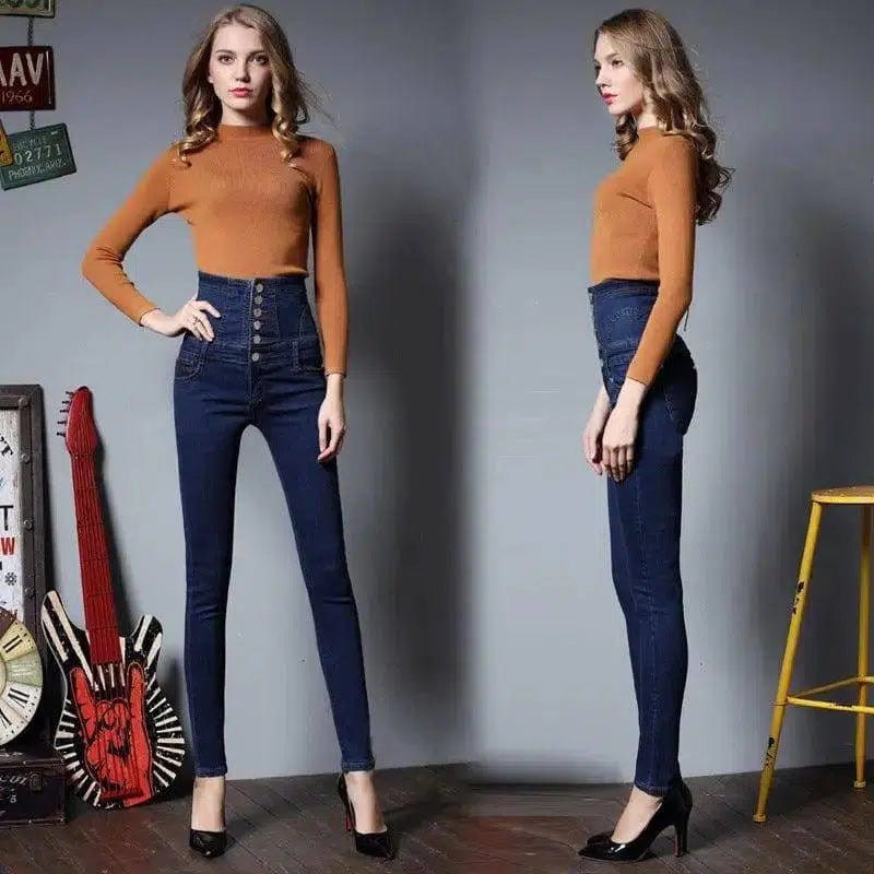 LOVEMI - high waisted jeans female thin elastic feet pencil pants