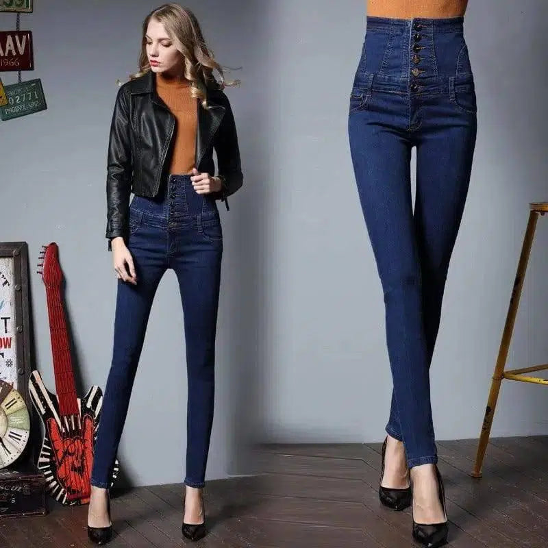 LOVEMI - high waisted jeans female thin elastic feet pencil pants