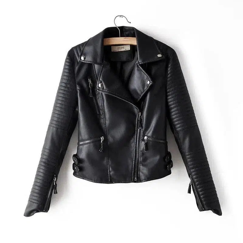 Irregular cuff motorcycle leather jacket-Black-13