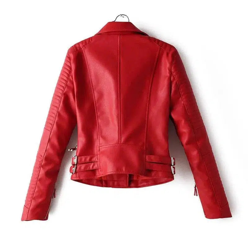 Irregular cuff motorcycle leather jacket-7