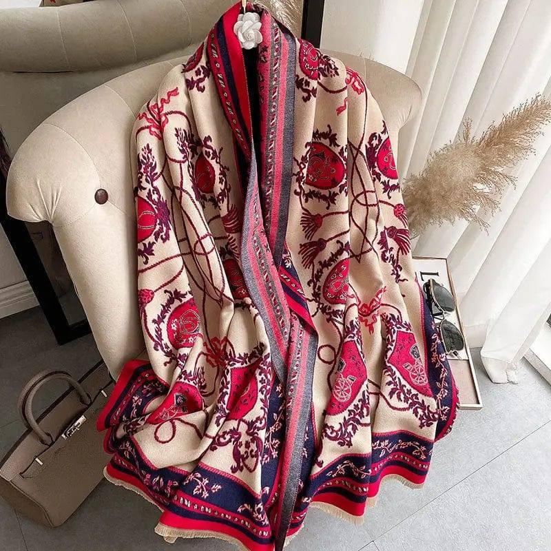 Japanese Patterned Cashmere Scarf For Women In Autumn And-Rose pattern-4