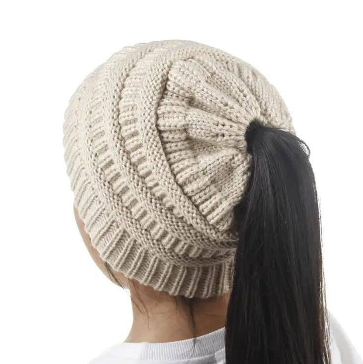 Knitted Ponytail Hat, Women's Wool Hat Fashion-ChildBeige3pcs-25