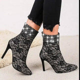 Lace mesh fine-heeled medium boots women-2