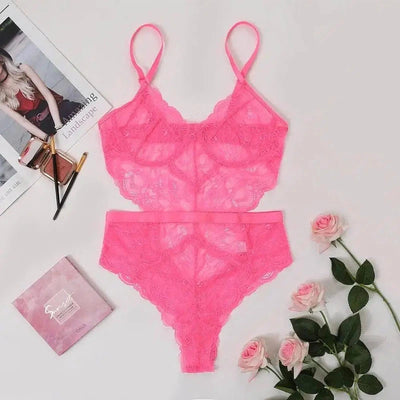 Lace Lingerie Slim-fit Corset One-piece Women-RoseRed-4