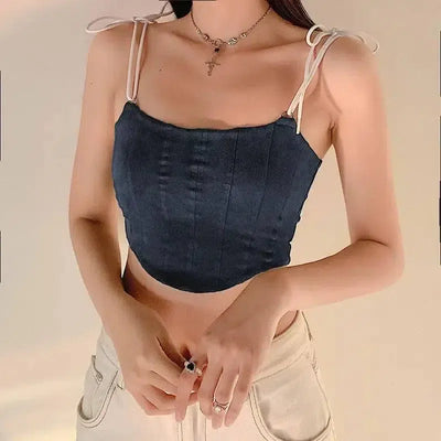 Lace Up Corset Crop Tops Women Plush Sleeveless Backless-6