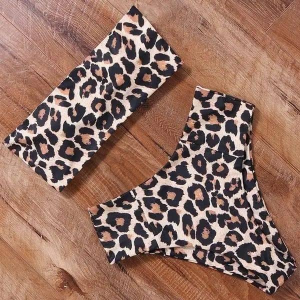 Ladies Printed Bikini Swimsuit Split Swimsuit Set-Leopard-11