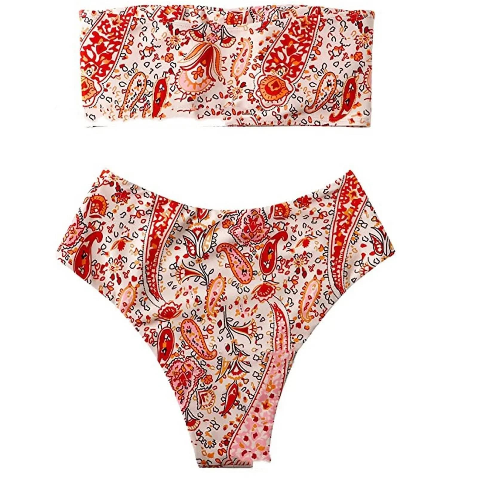 Ladies Printed Bikini Swimsuit Split Swimsuit Set-Colorful-15