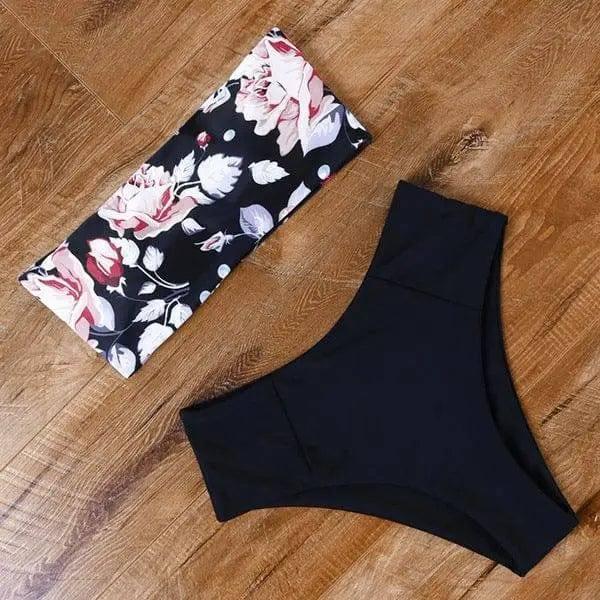 Ladies Printed Bikini Swimsuit Split Swimsuit Set-2Black-5