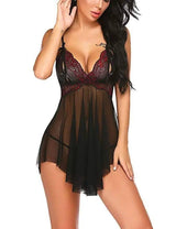 Ladies See-through Lingerie Suspenders Lace Nightdress-WineRed-4