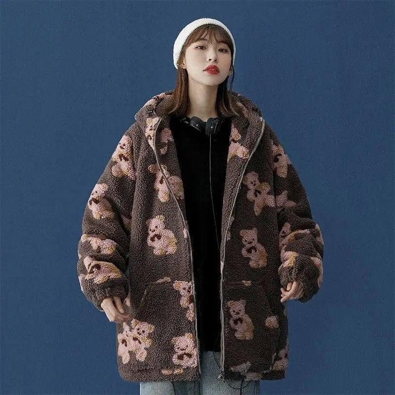 Lamb fur bear cotton coat-Pink-2