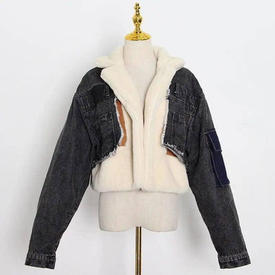 Lamb wool loose thick denim jacket-12