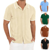 Lapel Short-sleeved Shirt Summer Fashion Casual Stitching Green / 3XL-1