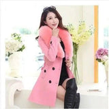 Large fur collar woolen coat-Pink-9