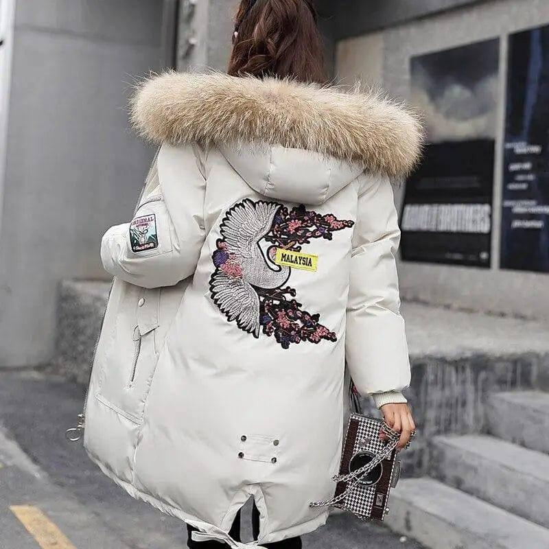 Leisure embroidered printed down jacket-White-1