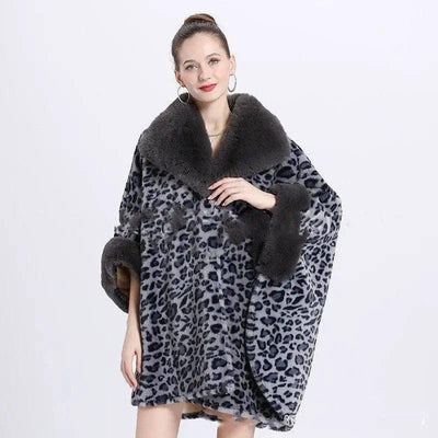 Leopard Print Big Hair Leader Mouth Cardigan Cape Women-7