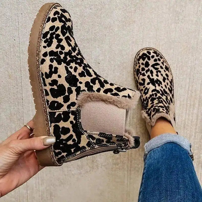 Leopard Shoes Warm Plush Ankle Boots For Women-1