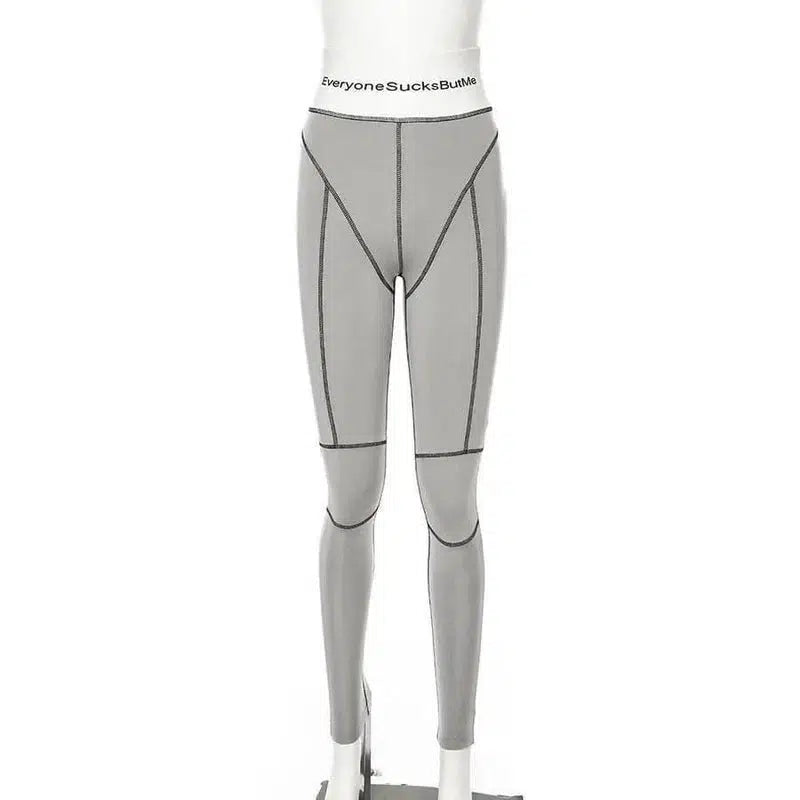 letter printed high waist hip bottom leggings-Grey-2