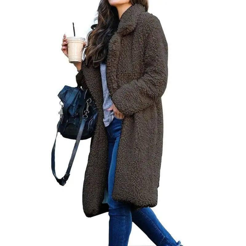 Long sleeve lapel lamb wool coat-Darkgrey-4