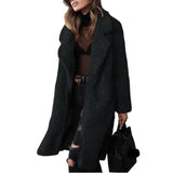 Long sleeve lapel lamb wool coat-black-7