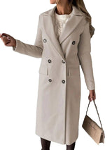 Long Sleeve Lapel Solid Double Breasted Slim Coat Coat-12