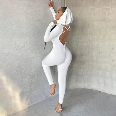 Long Sleeve Solid Color One-piece Trousers-3