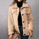 Loose Casual Lapel Plush Jacket Lamb Fleece Coat-Darkapricot-2