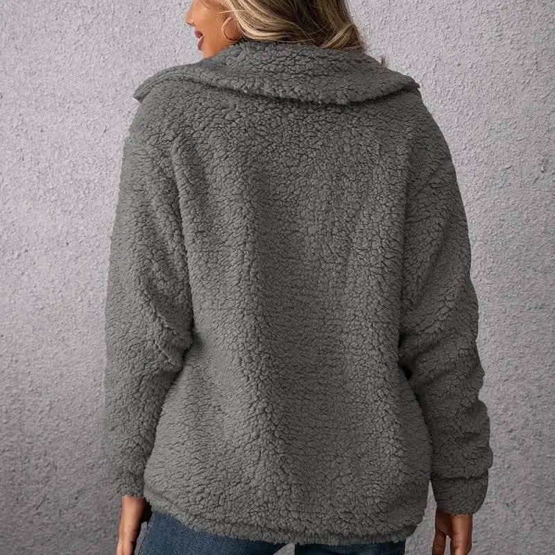 Loose Casual Lapel Plush Jacket Lamb Fleece Coat-Darkgrey-3