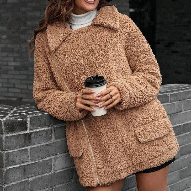 Loose Thickened Bubble Fleece Zipper Plush Coat-10