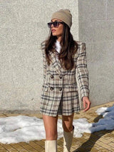 Chic Tweed Jacket & Skirt Set with Knee-High Boots-Coat-2