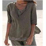 Women's V-Neck Casual Linen Blouse-Grey-3