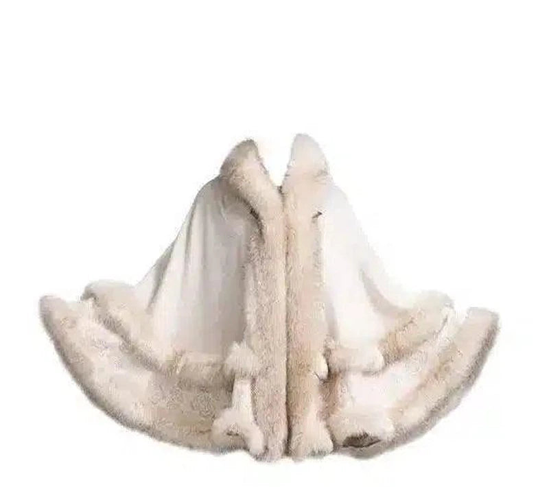 Autumn And Winter Fox Fur Hooded Cape Cape Ladies-White-2