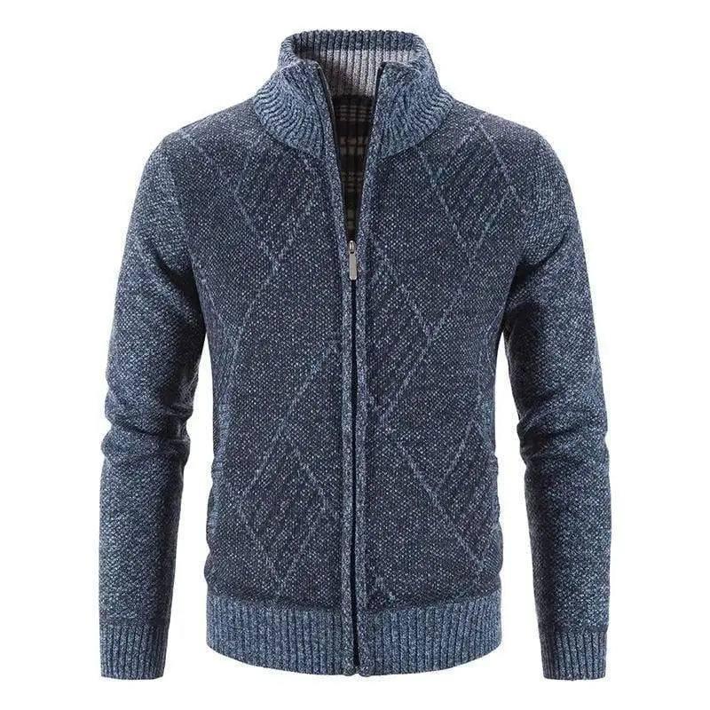 Autumn & Winter Men Sweater Jackets Cross-Line Zipper Slim-Blue-2