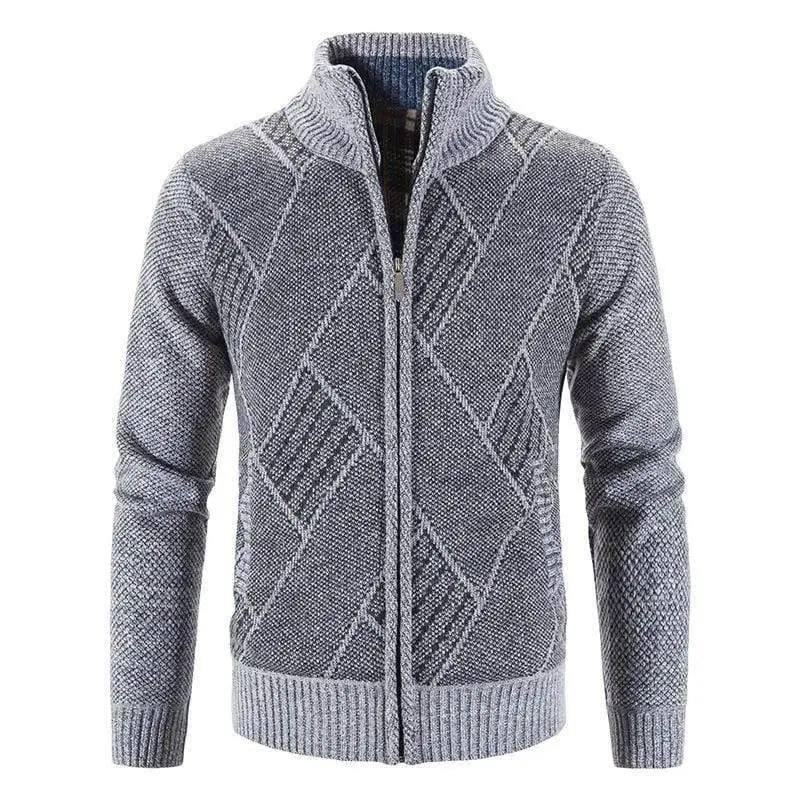 Autumn & Winter Men Sweater Jackets Cross-Line Zipper Slim-Light Gray-4